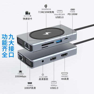 USB Type C HUB Multifunktionsadapter 9 in einem und mit Speicherkartenleser