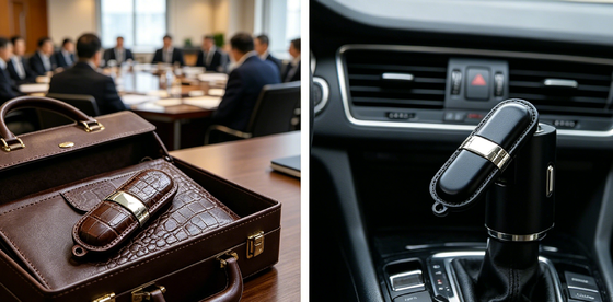 USB-Speicher aus Leder der Güteklasse A. USB-Stick aus Leder mit Güteklasse A-Chip und Lederaußenseite für Führungskräfte