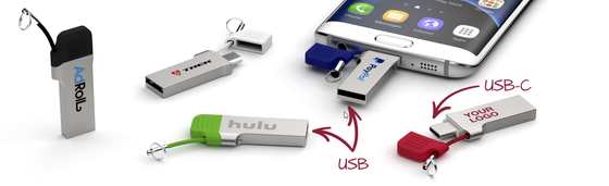 Typ-C-USB-Flash-Laufwerk mit USB A mit kleiner Kettenmetallabdeckung, kann Logos mit hoher Geschwindigkeit 3.2 USB und 3.1 USB lasern und drucken