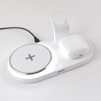 Kunststoff weiß 4 in 1 Wireless-Ladegerät für Telefon-Kopfhörer-Uhr-Schnellladung
