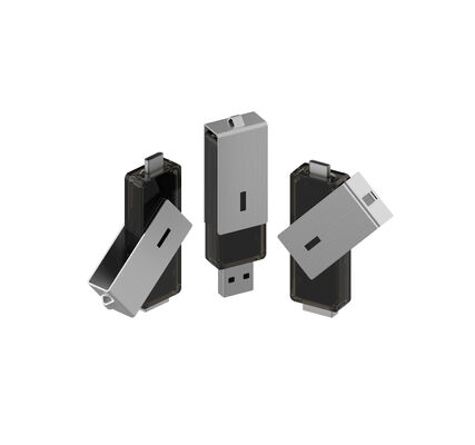 Der silberne USB-Clip kann um 360 Grad gedreht werden und sowohl der USB-A- als auch der Typ-C-USB-Stick können verlängert werden